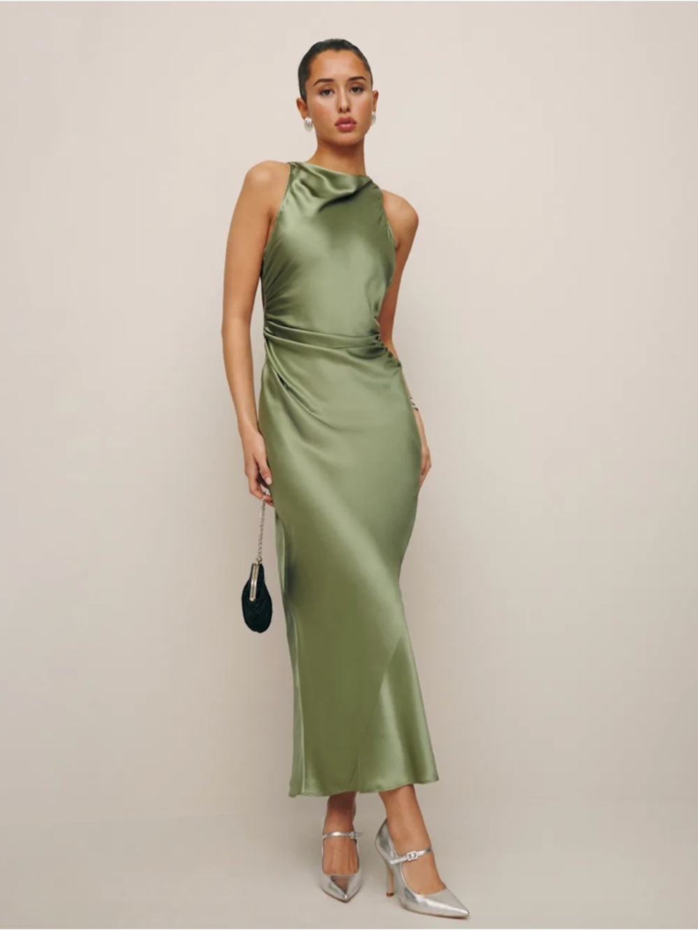 Reformation Casette Artichoke Green Silk Midi Dress